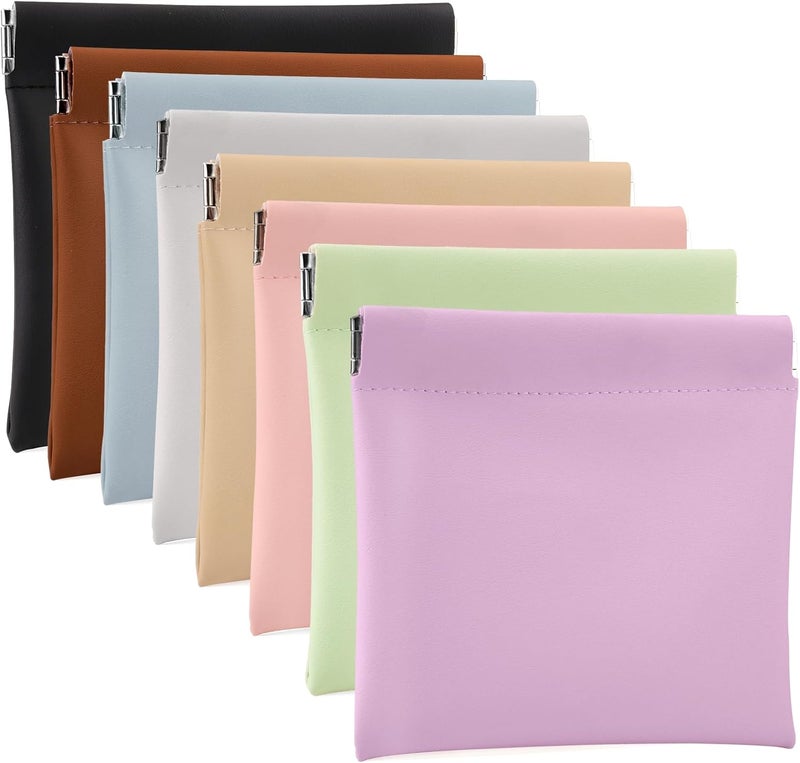 BUSOHA 8PCS Snap Closure Organizer Pouch, Small Women's Leather Pouches for Purse, Mini Makeup Bag for Cosmetics Headphones Jewelry Lipstick - Image 1